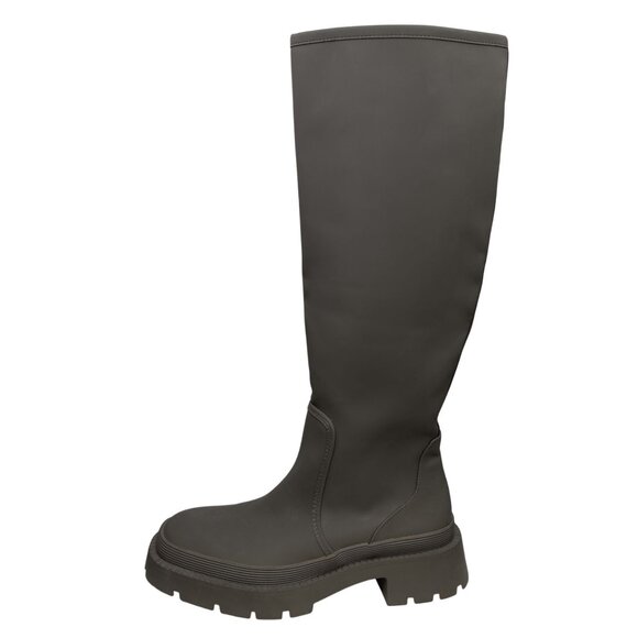 Zara Heeled Rubberized Tall Boots Womens Grey Airlift Chunky Sole Pull On Size 8 - Picture 4 of 14